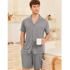 image:imageEkouaer Mens Pajamas Set Short Sleeve Sleepwear Button Down Soft Loungewear 2 Piece Pj Shorts Sets with PocketsLight Grey