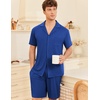 image:imageEkouaer Mens Pajamas Set Short Sleeve Sleepwear Button Down Soft Loungewear 2 Piece Pj Shorts Sets with PocketsNavy Blue