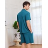 image:imageEkouaer Mens Pajamas Set Short Sleeve Sleepwear Button Down Soft Loungewear 2 Piece Pj Shorts Sets with PocketsOxford Blue