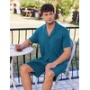 image:imageEkouaer Mens Pajamas Set Short Sleeve Sleepwear Button Down Soft Loungewear 2 Piece Pj Shorts Sets with PocketsOxford Blue