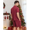 image:imageEkouaer Mens Pajamas Set Short Sleeve Sleepwear Button Down Soft Loungewear 2 Piece Pj Shorts Sets with PocketsWine Red