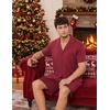 image:imageEkouaer Mens Pajamas Set Short Sleeve Sleepwear Button Down Soft Loungewear 2 Piece Pj Shorts Sets with PocketsWine Red