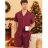 image:imageEkouaer Mens Pajamas Set Short Sleeve Sleepwear Button Down Soft Loungewear 2 Piece Pj Shorts Sets with PocketsWine Red