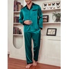image:imageEkouaer Mens Silk Pajama Set Long Satin Loungewear 2 Piece Pjs Classic Button Down Sleepwear SXXLBlue Green