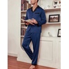 image:imageEkouaer Mens Silk Pajama Set Long Satin Loungewear 2 Piece Pjs Classic Button Down Sleepwear SXXLNavy Blue