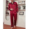 image:imageEkouaer Mens Silk Pajama Set Long Satin Loungewear 2 Piece Pjs Classic Button Down Sleepwear SXXLRed Black