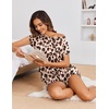 image:imageEkouaer Pajama Set for Women Short Sleeve Tops and Shorts Set 2 Piece Pjs Classic Loungewear with PocketsCartoon Brown Leopard