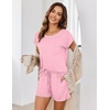 image:imageEkouaer Pajama Set for Women Short Sleeve Tops and Shorts Set 2 Piece Pjs Classic Loungewear with PocketsPink Dot