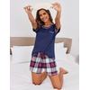 image:imageEkouaer Pajama Set for Women Short Sleeve Tops and Shorts Set 2 Piece Pjs Classic Loungewear with PocketsPlaid Navy Blue and Red