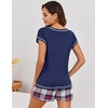 image:imageEkouaer Pajama Set for Women Short Sleeve Tops and Shorts Set 2 Piece Pjs Classic Loungewear with PocketsPlaid Navy Blue and Red
