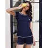 image:imageEkouaer Pajama Set for Women Short Sleeve Tops and Shorts Set 2 Piece Pjs Classic Loungewear with PocketsSolid Navy Blue