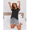 image:imageEkouaer Pajama Set for Women Short Sleeve Tops and Shorts Set 2 Piece Pjs Classic Loungewear with PocketsStripes Black White