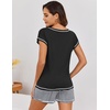 image:imageEkouaer Pajama Set for Women Short Sleeve Tops and Shorts Set 2 Piece Pjs Classic Loungewear with PocketsStripes Black White