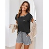 image:imageEkouaer Pajama Set for Women Short Sleeve Tops and Shorts Set 2 Piece Pjs Classic Loungewear with PocketsStripes Black White