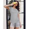 image:imageEkouaer Pajama Set for Women Short Sleeve Tops and Shorts Set 2 Piece Pjs Classic Loungewear with PocketsStripes Dark Grey