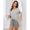 image:imageEkouaer Pajama Set for Women Short Sleeve Tops and Shorts Set 2 Piece Pjs Classic Loungewear with PocketsStripes Light Grey