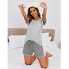 image:imageEkouaer Pajama Set for Women Short Sleeve Tops and Shorts Set 2 Piece Pjs Classic Loungewear with PocketsStripes Light Grey