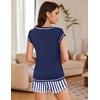 image:imageEkouaer Pajama Set for Women Short Sleeve Tops and Shorts Set 2 Piece Pjs Classic Loungewear with PocketsStripes Navy Blue