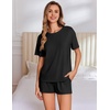 image:imageEkouaer Pajama Set for Women Viscose from Bamboo Short Sleeve Tops and Shorts Set 2 Piece Lounge SetBlack