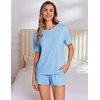 image:imageEkouaer Pajama Set for Women Viscose from Bamboo Short Sleeve Tops and Shorts Set 2 Piece Lounge SetBlue
