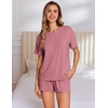 image:imageEkouaer Pajama Set for Women Viscose from Bamboo Short Sleeve Tops and Shorts Set 2 Piece Lounge SetDark Pink