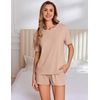 image:imageEkouaer Pajama Set for Women Viscose from Bamboo Short Sleeve Tops and Shorts Set 2 Piece Lounge SetKhaki