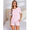 image:imageEkouaer Pajama Set for Women Viscose from Bamboo Short Sleeve Tops and Shorts Set 2 Piece Lounge SetLight Pink Cherry