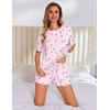 image:imageEkouaer Pajama Set for Women Viscose from Bamboo Short Sleeve Tops and Shorts Set 2 Piece Lounge SetLight Pink Cherry