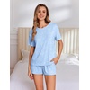 image:imageEkouaer Pajama Set for Women Viscose from Bamboo Short Sleeve Tops and Shorts Set 2 Piece Lounge SetOcean Blue