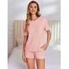 image:imageEkouaer Pajama Set for Women Viscose from Bamboo Short Sleeve Tops and Shorts Set 2 Piece Lounge SetPink