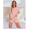 image:imageEkouaer Pajama Set for Women Viscose from Bamboo Short Sleeve Tops and Shorts Set 2 Piece Lounge SetPink