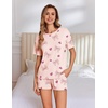 image:imageEkouaer Pajama Set for Women Viscose from Bamboo Short Sleeve Tops and Shorts Set 2 Piece Lounge SetPink Bow