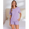image:imageEkouaer Pajama Set for Women Viscose from Bamboo Short Sleeve Tops and Shorts Set 2 Piece Lounge SetPurple