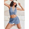 image:imageEkouaer Pajama Sets for Women 2 Piece Tank Top and Shorts Waffle Knit Lounge Set with Lace Vneck PJ LoungewearClear Blue