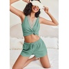 image:imageEkouaer Pajama Sets for Women 2 Piece Tank Top and Shorts Waffle Knit Lounge Set with Lace Vneck PJ LoungewearLight Green