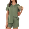 image:imageEkouaer Pajama for Women Set Short Sleeve Button Down Pajamas Sets Soft Lounge Sets for Women Sleepwear PJSArmy Green