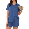 image:imageEkouaer Pajama for Women Set Short Sleeve Button Down Pajamas Sets Soft Lounge Sets for Women Sleepwear PJSBlue