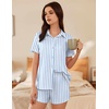image:imageEkouaer Pajama for Women Set Short Sleeve Button Down Pajamas Sets Soft Lounge Sets for Women Sleepwear PJSBlue Stripe