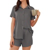 image:imageEkouaer Pajama for Women Set Short Sleeve Button Down Pajamas Sets Soft Lounge Sets for Women Sleepwear PJSGray