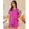 image:imageEkouaer Pajama for Women Set Short Sleeve Button Down Pajamas Sets Soft Lounge Sets for Women Sleepwear PJSHot Pink Leopard