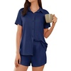 image:imageEkouaer Pajama for Women Set Short Sleeve Button Down Pajamas Sets Soft Lounge Sets for Women Sleepwear PJSNavy Blue