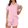 image:imageEkouaer Pajama for Women Set Short Sleeve Button Down Pajamas Sets Soft Lounge Sets for Women Sleepwear PJSPink