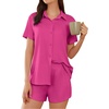 image:imageEkouaer Pajama for Women Set Short Sleeve Button Down Pajamas Sets Soft Lounge Sets for Women Sleepwear PJSRose Red