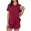 image:imageEkouaer Pajama for Women Set Short Sleeve Button Down Pajamas Sets Soft Lounge Sets for Women Sleepwear PJSWine Red