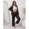 image:imageEkouaer Pajamas For Women Set Silk Pjs 2 Piece Satin Sleepwear Long Sleeve Button Down Lounge Sets With PantBlack