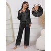 image:imageEkouaer Pajamas For Women Set Silk Pjs 2 Piece Satin Sleepwear Long Sleeve Button Down Lounge Sets With PantBlack