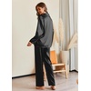 image:imageEkouaer Pajamas For Women Set Silk Pjs 2 Piece Satin Sleepwear Long Sleeve Button Down Lounge Sets With PantBlack