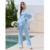 image:imageEkouaer Pajamas For Women Set Silk Pjs 2 Piece Satin Sleepwear Long Sleeve Button Down Lounge Sets With PantBlue Bow Stripe