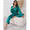 image:imageEkouaer Pajamas For Women Set Silk Pjs 2 Piece Satin Sleepwear Long Sleeve Button Down Lounge Sets With PantBlue Green