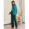 image:imageEkouaer Pajamas For Women Set Silk Pjs 2 Piece Satin Sleepwear Long Sleeve Button Down Lounge Sets With PantBlue Green